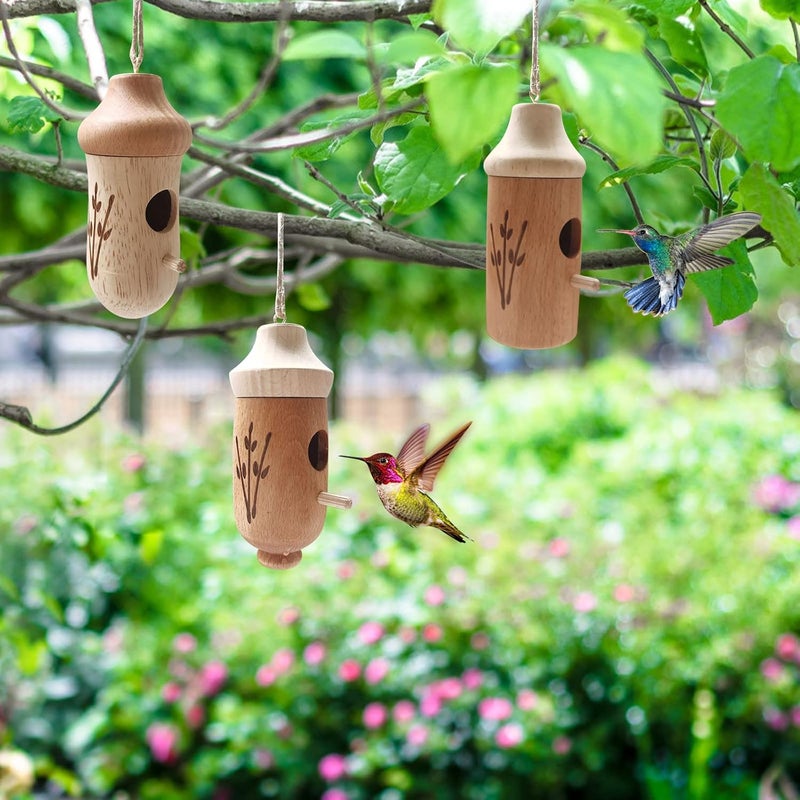 klarako Wooden Hummingbird House, 2022 New Wooden Hummingbird House Outside Hanging, Hummingbird Swing Hummingbird Nest for Wren Swallow Sparrow Hummingbird Finch Houses (B) - Image 3