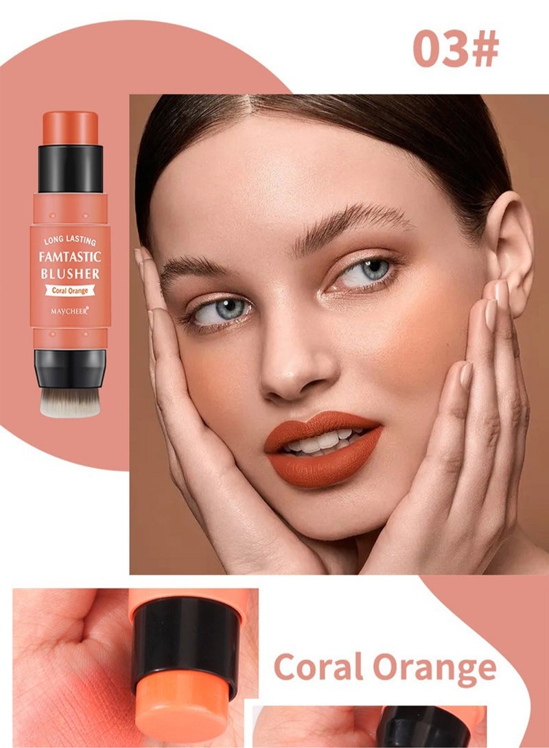 MAYCHEER 2 in 1 Vitality Blush Stick, Fine Flash Cream Blusher with Brush, Waterproof Blush Makeup, Natural Creamy Blush for Cheeks and Lip Tint Eyeshadow  - Image 3