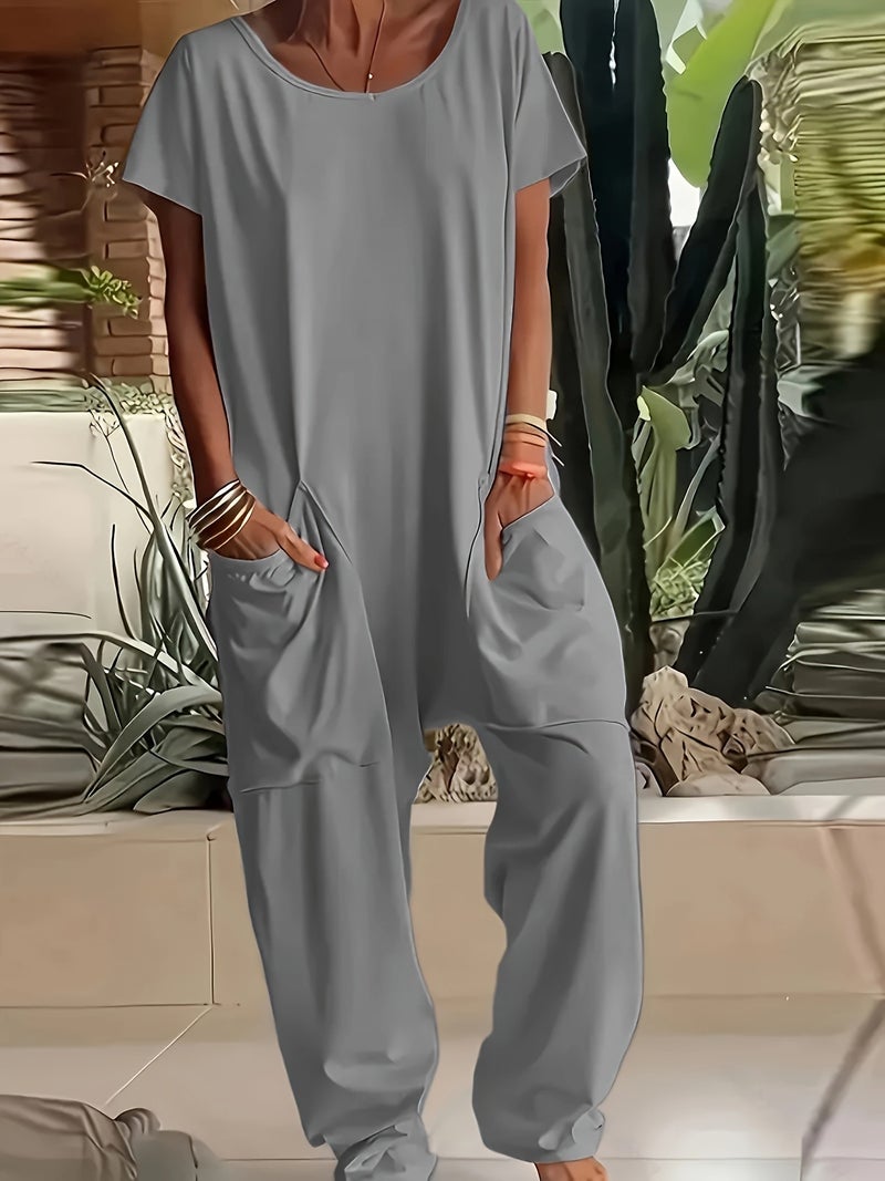 Lightweight Feel Women'S Soft Gray Jumpsuit Casual, Short - Image 3