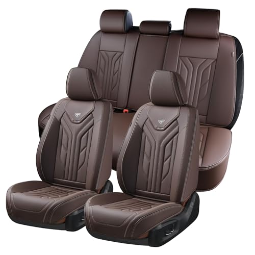 Coverado Car Seat Covers Full Set Car Seat Protectors Leather Seat Covers for Cars Automotive Seat Covers Car Accessories Universal Fit for Most Sedans SUV Pickup TruckCoffee