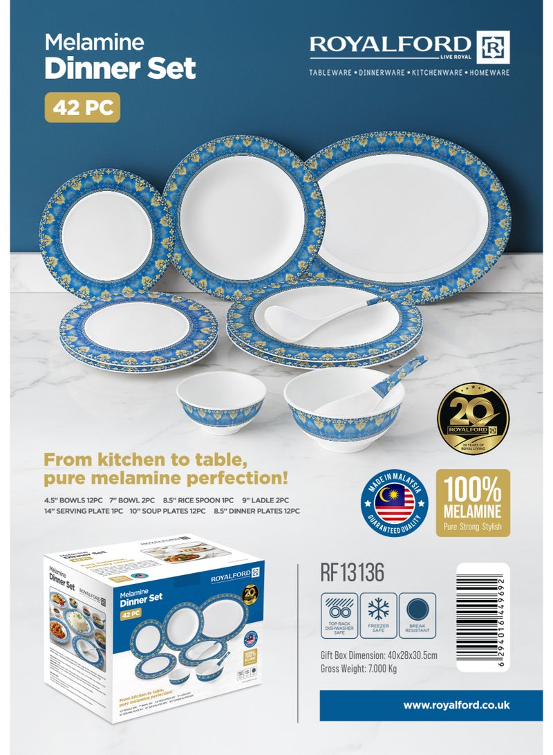 رويال فورد Royalford Melamine 42pcs Dinner Set RF13136 Soup Bowls Serving Spoon Dinnerware Plates Shatterproof Dishwasher, Freezer Safe Made in Malaysia - Image 2