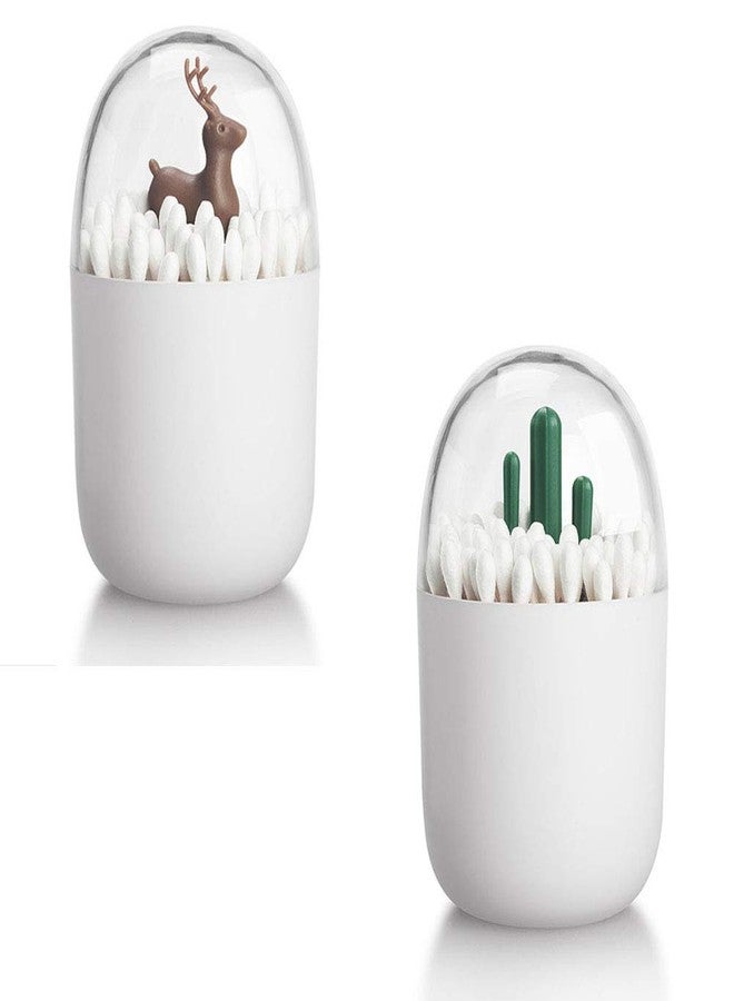 HomDSim 2 Pack Creative Cotton Swab Holder,Cotton Bud Small Q-Tips Toothpicks Brushes Holder Box Case Storage Organizer Jar with Clear Lid Dustproof Cover - Image 1
