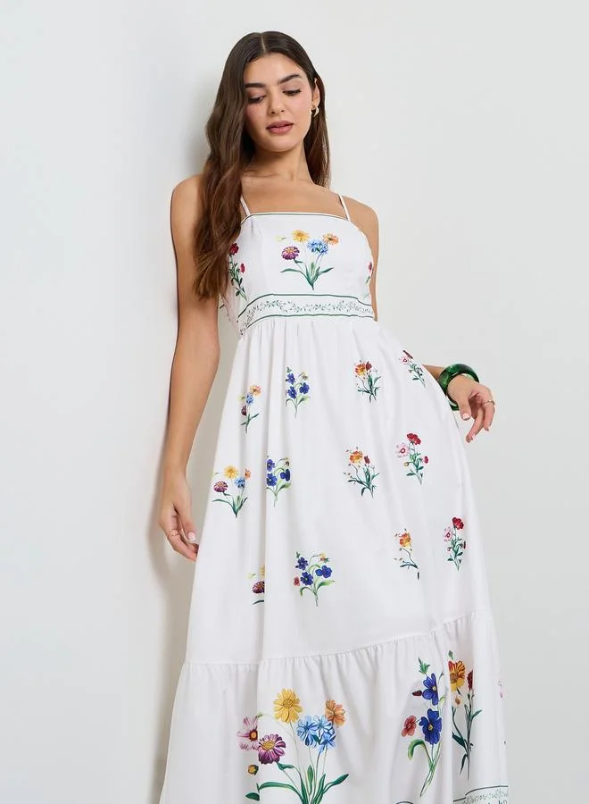 Take Two White Floral Print Strappy Maxi Dress