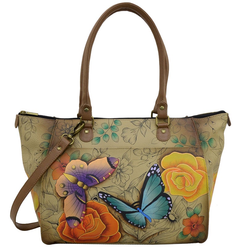 Anna by Anuschka Tote Bag Genuine Leather Large Floral Paradise Tan