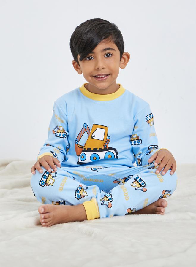 Styli Boys Blue Tractor Print Top and Pyjama Set - Image 1
