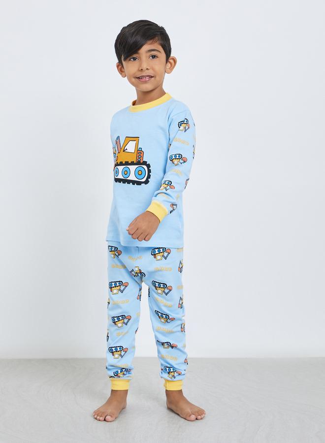 Styli Boys Blue Tractor Print Top and Pyjama Set - Image 2