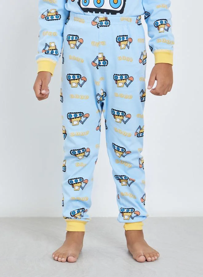 Styli Styli Boys Blue Tractor Print Top and Pyjama Set