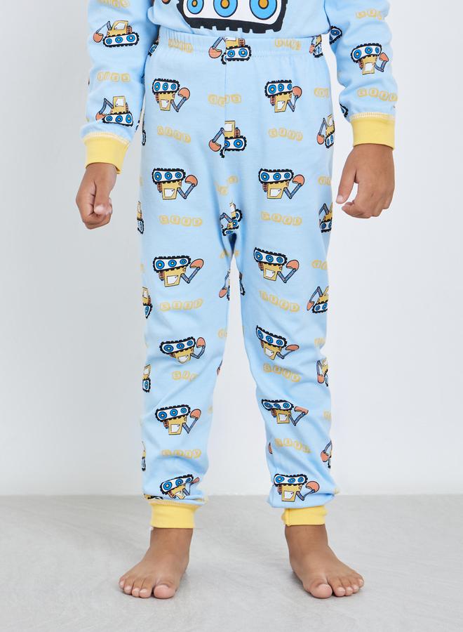 Styli Boys Blue Tractor Print Top and Pyjama Set - Image 5