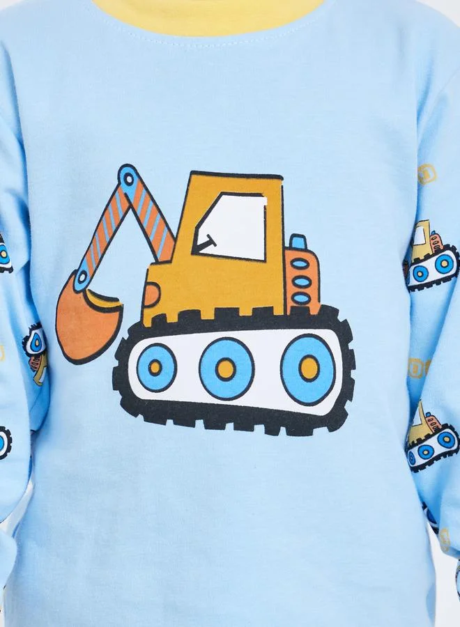 Styli Styli Boys Blue Tractor Print Top and Pyjama Set