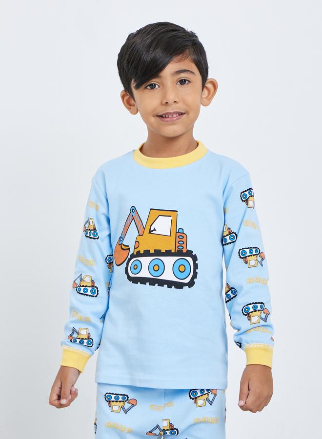 Styli Boys Blue Tractor Print Top and Pyjama Set - Image 3