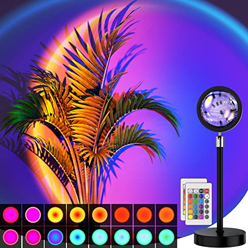 Bavcieu Sunset Lamp Projection Led Lights with Remote Multicolor Colors Night Light 360 Rotation Rainbow Lights 4 Modes Setting for PhotographySelfie PartyHomeLiving RoomBedroom Decor Gifts for Women