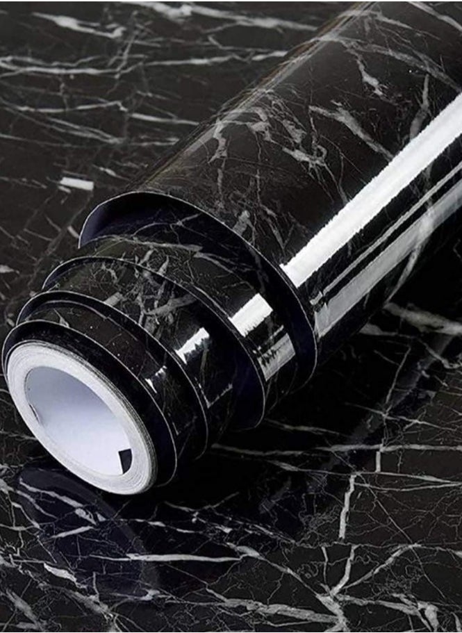 Generic Black Marble Foil Wall Sticker Waterproof Oilproof Kitchen Peel and Stick Wallpaper Large Peel and Stick Wallpaper (Black Marble 60 x 500cm) - Marble Wallpaper Roll - PVC Perfect for Kitchen Countertop and Wall Easy to Remove Size - Black Marble Sticker Roll Sticks to All Types of Surfaces - Oil and Water Resistant Plastic Vinyl Backsplash Wallpaper, Self Adhesive Removable Updated Marble Effect Black Lines for Kitchen Countertop Living Room Furniture Decor  - Image 1