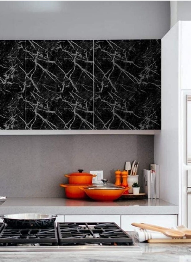 Generic Black Marble Foil Wall Sticker Waterproof Oilproof Kitchen Peel and Stick Wallpaper Large Peel and Stick Wallpaper (Black Marble 60 x 500cm) - Marble Wallpaper Roll - PVC Perfect for Kitchen Countertop and Wall Easy to Remove Size - Black Marble Sticker Roll Sticks to All Types of Surfaces - Oil and Water Resistant Plastic Vinyl Backsplash Wallpaper, Self Adhesive Removable Updated Marble Effect Black Lines for Kitchen Countertop Living Room Furniture Decor  - Image 3