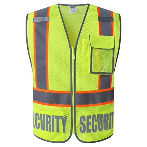 HATAUNKI Class 2 Retro-Reflection Security Safety Vests Heavy Duty Yellow Mesh with 5 Pockets and Front Zipper Meet ANSI/ISEA 107-2015(Yellow-22, Medium) - Image 1