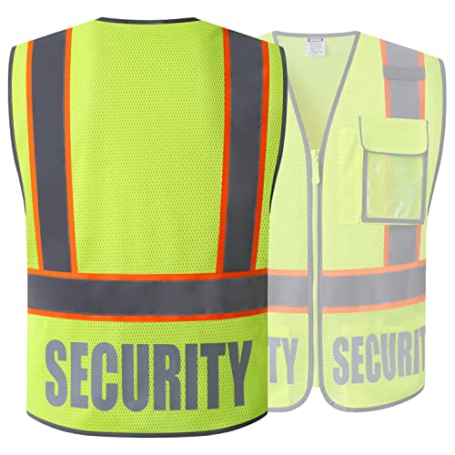 HATAUNKI Class 2 Retro-Reflection Security Safety Vests Heavy Duty Yellow Mesh with 5 Pockets and Front Zipper Meet ANSI/ISEA 107-2015(Yellow-22, Medium) - Image 2