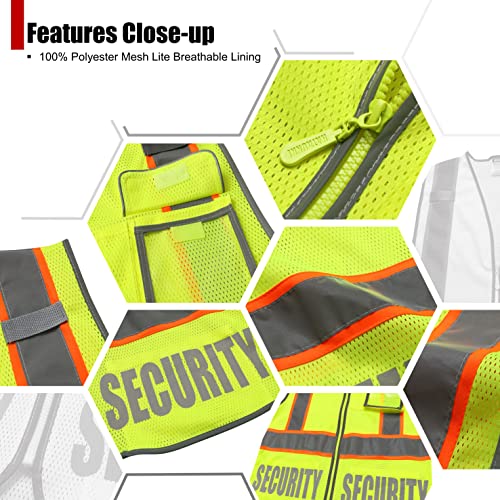 HATAUNKI Class 2 Retro-Reflection Security Safety Vests Heavy Duty Yellow Mesh with 5 Pockets and Front Zipper Meet ANSI/ISEA 107-2015(Yellow-22, Medium) - Image 4