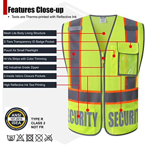 HATAUNKI Class 2 Retro-Reflection Security Safety Vests Heavy Duty Yellow Mesh with 5 Pockets and Front Zipper Meet ANSI/ISEA 107-2015(Yellow-22, Medium) - Image 3