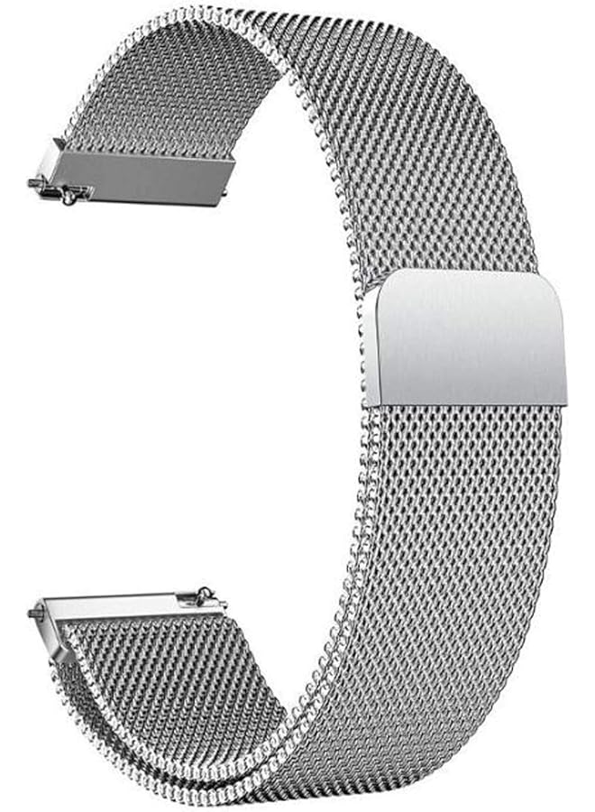 دبليو تيك سوار ساعة سريع الفك بعرض 20 مم و22 مم، مصنوع من الفولاذ المقاوم للصدأ، سوار شبكي ميلانو، سوار بديل بقفل مغناطيسي، سوار ساعة ذكية للرجال والنساء، فضي 22 مم - Image 1