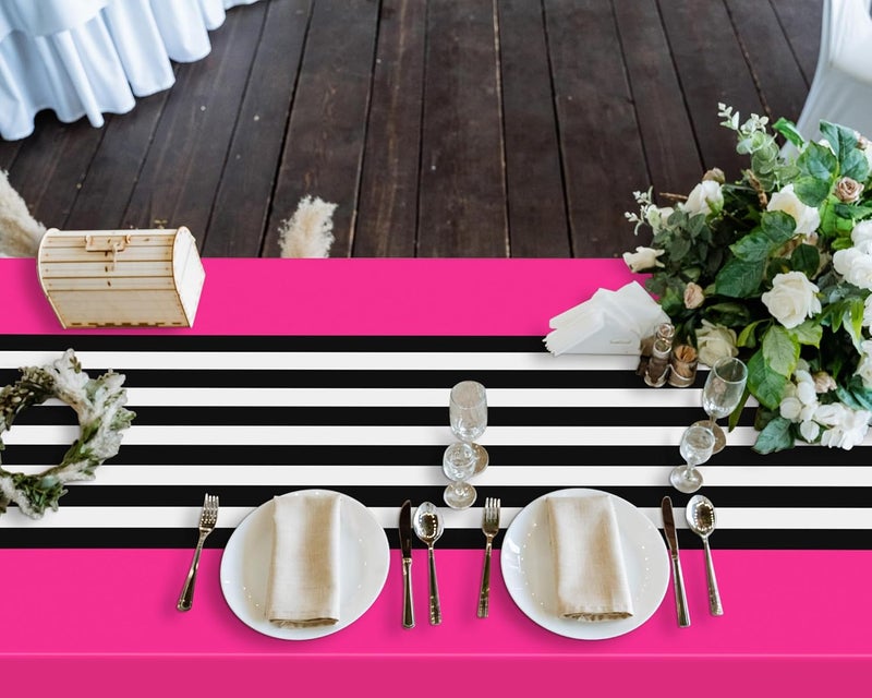 Oudain 6 Pcs Striped Tablecloth 108 x 54 Inch Disposable Plastic Table Cloth Waterproof Tablecloth Rectangle Table Cover for Birthday Wedding Bridal Party Supplies (Black White Rose Red) - Image 5