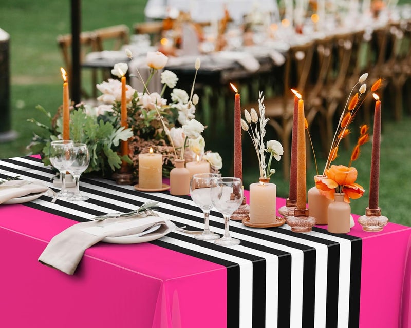 Oudain 6 Pcs Striped Tablecloth 108 x 54 Inch Disposable Plastic Table Cloth Waterproof Tablecloth Rectangle Table Cover for Birthday Wedding Bridal Party Supplies (Black White Rose Red) - Image 4