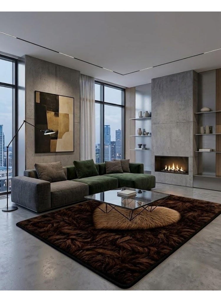 7D Carpet Alternative Rug with 3D Heart Design - Anti-Slip Dots Backing & Washable - Size 180x280 cm - Espresso Brown - Image 2