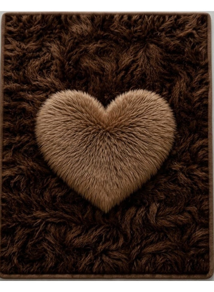 7D Carpet Alternative Rug with 3D Heart Design - Anti-Slip Dots Backing & Washable - Size 180x280 cm - Espresso Brown - Image 3