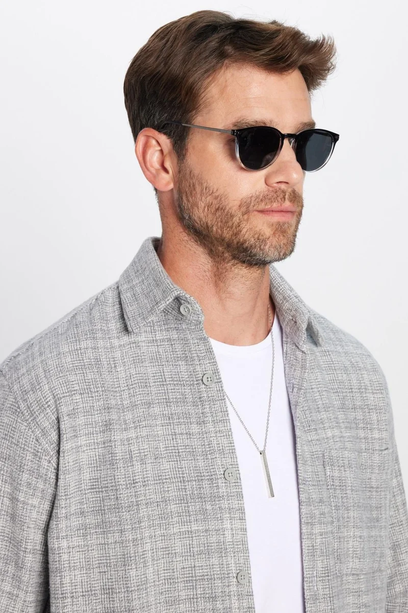 تودورس Men's Classic Fit Regular Cut Lumberjack Single Pocket Dobby Gray Winter Shirt