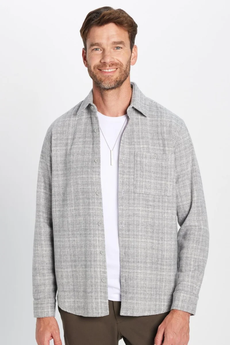 تودورس Men's Classic Fit Regular Cut Lumberjack Single Pocket Dobby Gray Winter Shirt