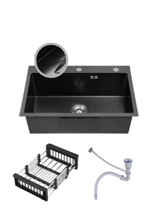Wonderful-kitchens Nano black 304 Stainless Steel Undermount Sink Combo  Honeycomb Design,  Single Bowl with 2 hole - Image 1