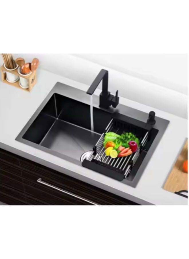 Wonderful-kitchens Nano black 304 Stainless Steel Undermount Sink Combo  Honeycomb Design,  Single Bowl with 2 hole - Image 2