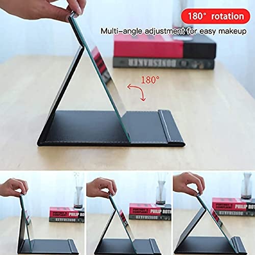 ARQIVO Mirror, Desktop Mirror, Creative Folding PU Leather Makeup Mirror, Smart Portable Mirror, Desktop Folding Mirror with Stand, Simple Fashion Black Mirror (Pack of 1) - Image 4
