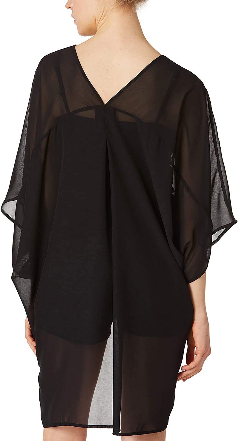 Moss Rose Women's Beach Kimono Coverup Sheer Chiffon Cover Ups, Casual Loose Open Front Cardigan Tops Solid Black - Image 4