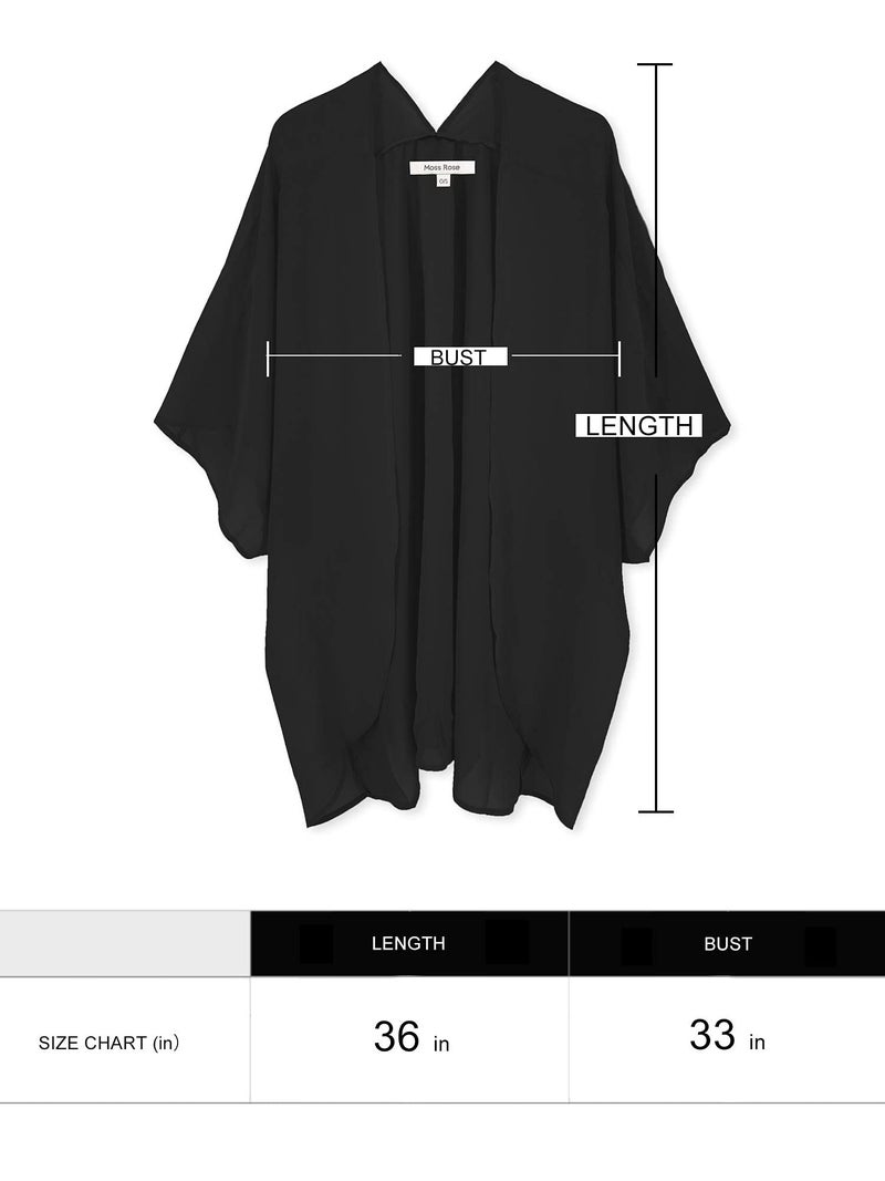 Moss Rose Women's Beach Kimono Coverup Sheer Chiffon Cover Ups, Casual Loose Open Front Cardigan Tops Solid Black - Image 5