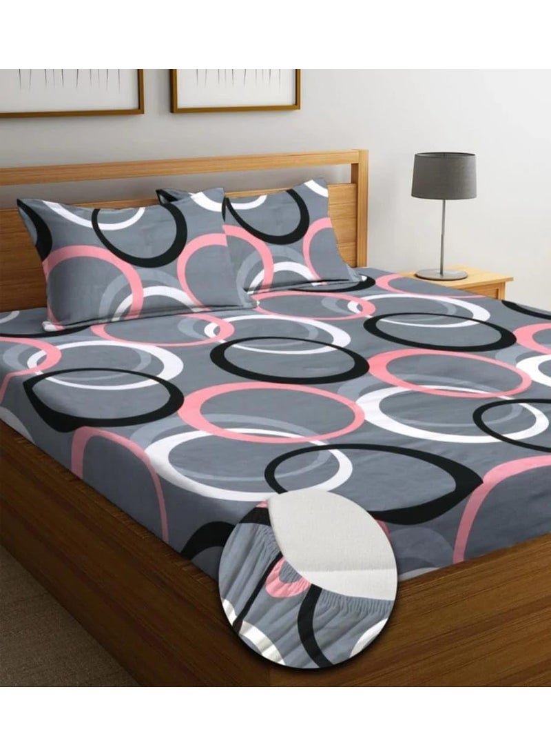 Generic 220 TC Cotton Around Elastic Fitted Bedsheet Premium Fitted Bedsheets Double Bed Size for Double Bed with 2 Pillow Covers Size198 CM x 182 CM with Variant Design  - Image 1