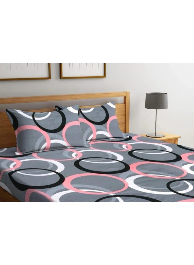 Generic 220 TC Cotton Around Elastic Fitted Bedsheet Premium Fitted Bedsheets Double Bed Size for Double Bed with 2 Pillow Covers Size198 CM x 182 CM with Variant Design  - Image 3