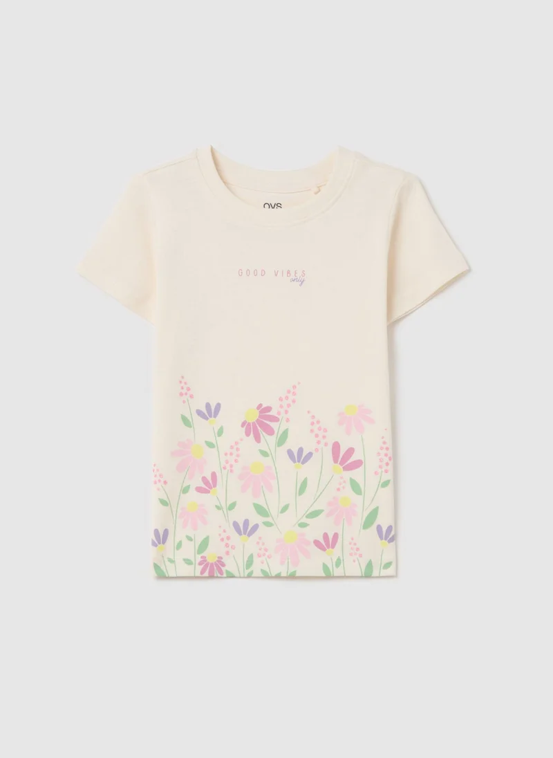 او في اس Cotton T-Shirt With Print