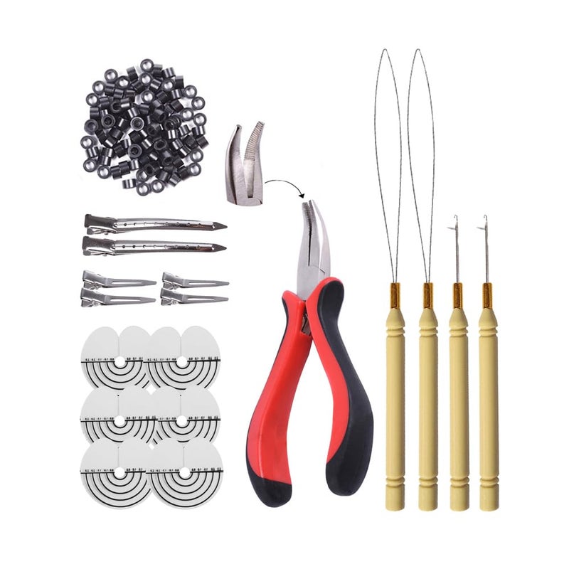 yantaisiyu 200pcs Micro Silicone Rings Hair Extensions Kit I-tip Hair Extension Pliers Micro Pulling Hook Needle Loop Threader and Micro Silicone Links (Black) - Image 1