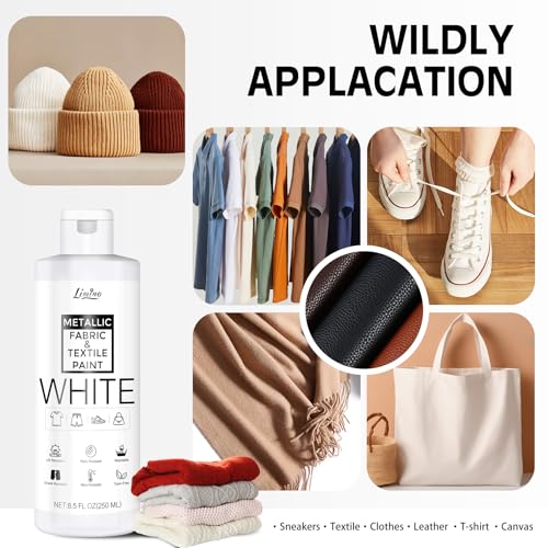 Limino White Fabric Paint - 250ml Textile Paint Permanent for Textile and Leather Clothes, Fabric Coat Paint for DIY Fabric Dye Projects, Washable Clothing Paints for T-shirts, Jeans, Canvas Shoes, Sofa - Image 5