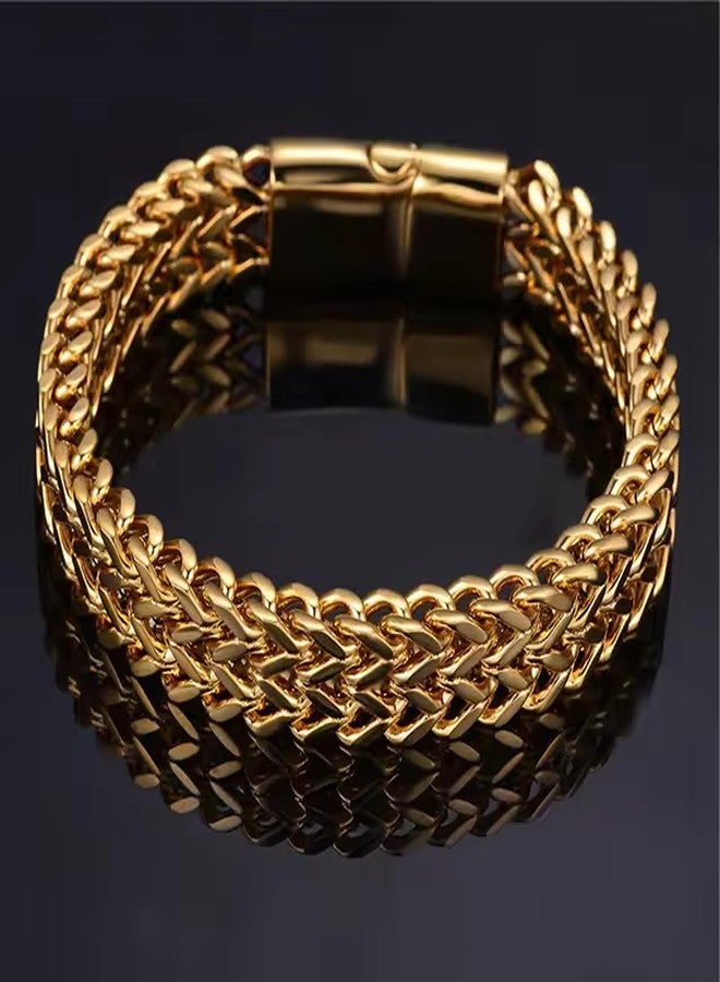 سوار ليلا الأنيق والعصري بتصميم سلسلة ربط على طراز الهيب هوب، سوار من الفولاذ المقاوم للصدأ، سوار شبكي للرجال والنساء والأولاد والبنات (ذهبي) - Image 4