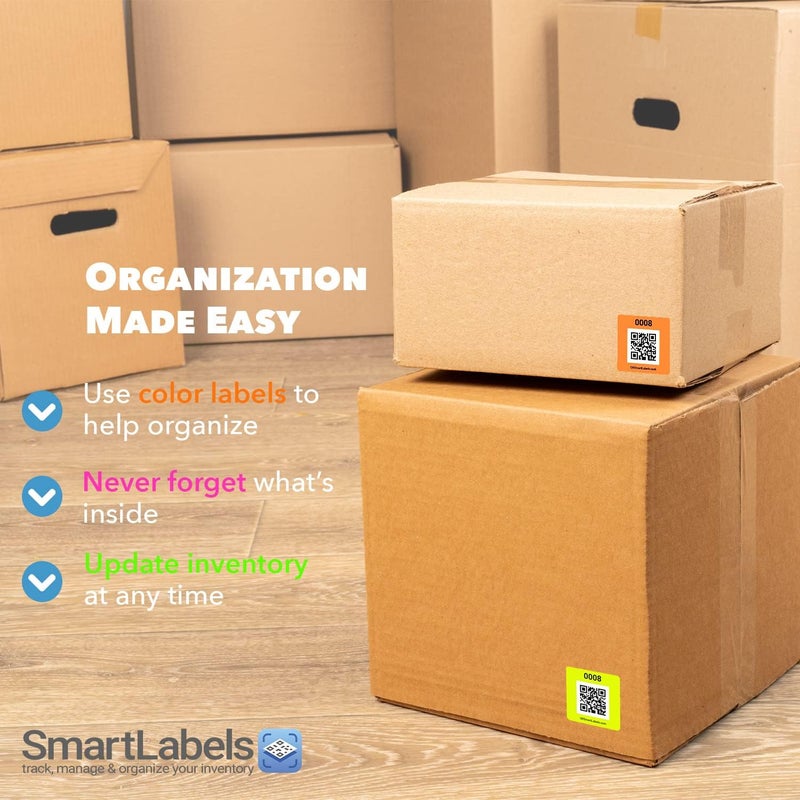 Smart Labels QR Code Stickers Pack of 48 (Neon) Made in USA - QR Code Labels for Storage & Inventory Tracking, Storage Unit Organization, App Stickers for Inventory Organization & Moving Supplies - Image 5