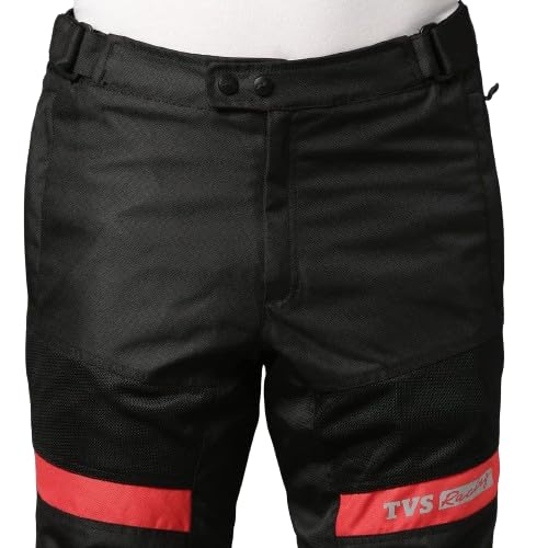 TVS Riding Pants for Men with CE Level-2 Knee Armor, High-Abrasion Resistance |Adjustable Comfort Fit Mesh for Ventilation|Day-Night Reflective Safety|Motorcycle Bike Accessories- (Black/Red-XL) - Image 5