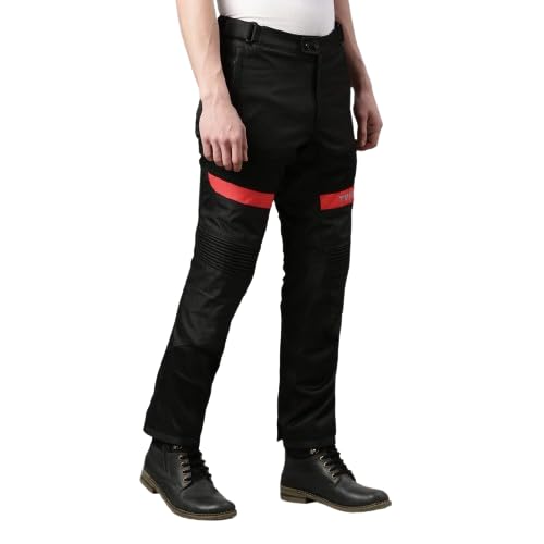TVS Riding Pants for Men with CE Level-2 Knee Armor, High-Abrasion Resistance |Adjustable Comfort Fit Mesh for Ventilation|Day-Night Reflective Safety|Motorcycle Bike Accessories- (Black/Red-XL) - Image 3