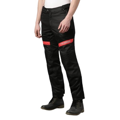 TVS Riding Pants for Men with CE Level-2 Knee Armor, High-Abrasion Resistance |Adjustable Comfort Fit Mesh for Ventilation|Day-Night Reflective Safety|Motorcycle Bike Accessories- (Black/Red-XL) - Image 2