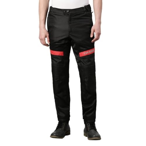 TVS Riding Pants for Men with CE Level-2 Knee Armor, High-Abrasion Resistance |Adjustable Comfort Fit Mesh for Ventilation|Day-Night Reflective Safety|Motorcycle Bike Accessories- (Black/Red-XL) - Image 1