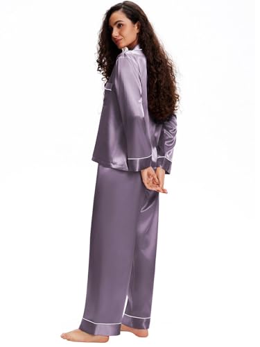 Lonxu Womens Silk Satin Pajamas Set Gray L - Image 2