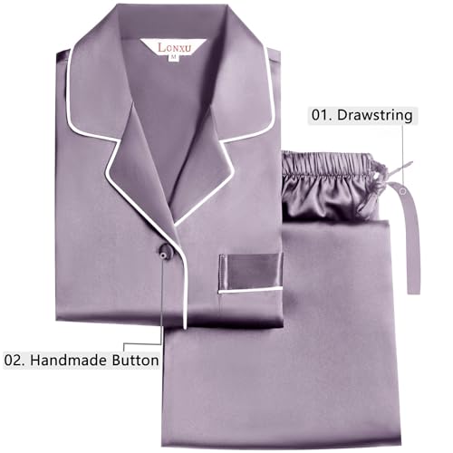 Lonxu Womens Silk Satin Pajamas Set Gray L - Image 4