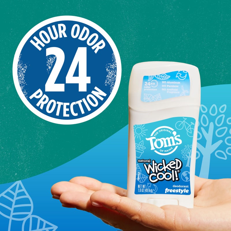 Tom's of Maine مزيل العرق الطبيعي الخالي من الألومنيوم Wicked Cool من Tom's of Maine للأطفال، Freestyle، عبوة من 3 قطع سعة 1.6 أونصة (قد تختلف العبوة) - Image 5