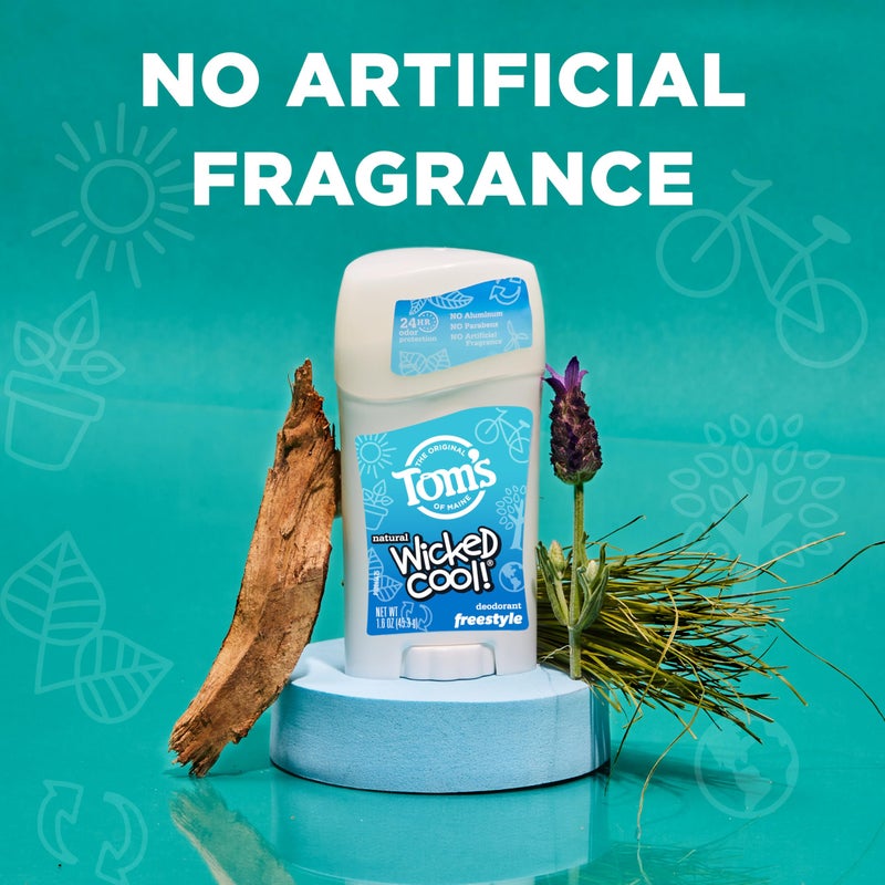 Tom's of Maine مزيل العرق الطبيعي الخالي من الألومنيوم Wicked Cool من Tom's of Maine للأطفال، Freestyle، عبوة من 3 قطع سعة 1.6 أونصة (قد تختلف العبوة) - Image 3