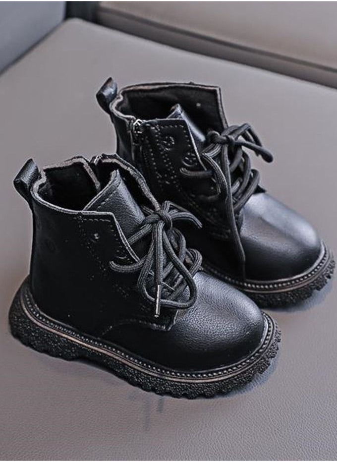 Loquat English Side Zipper With Fleece Ankle Boots Black  - Image 2