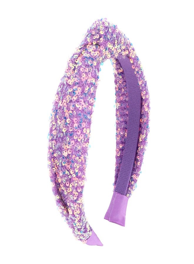 AMCAMI Purple Sequin Knot Headband for Girls, Toddler Headbands, Cute Knotted Hair Bands Baby to Little Girls Hair Accessories Set - Rainbow Birthday Fashion Elastic - Image 1